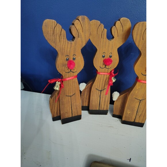 11” REINDEER Wooden SHELF Sitter Christmas Set Of 5 Handmade - Picture 6 of 8
